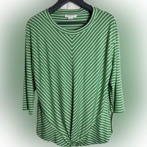 Skye's the Limit Green and White Striped Long Sleeve Top